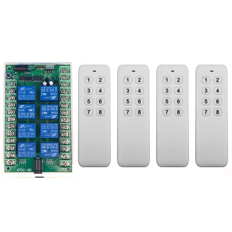 DC 12V 24V 8 CH Channels 8CH RF Wireless Remote Control Switch Remote Control System receiver transmitter 8CH Relay 315/433 MHz
DC 12V 24V 8 CH Channels 8CH RF Wireless Remote Control Switch Remote Control System receiver transmitter 8CH Relay 315/433 MHz