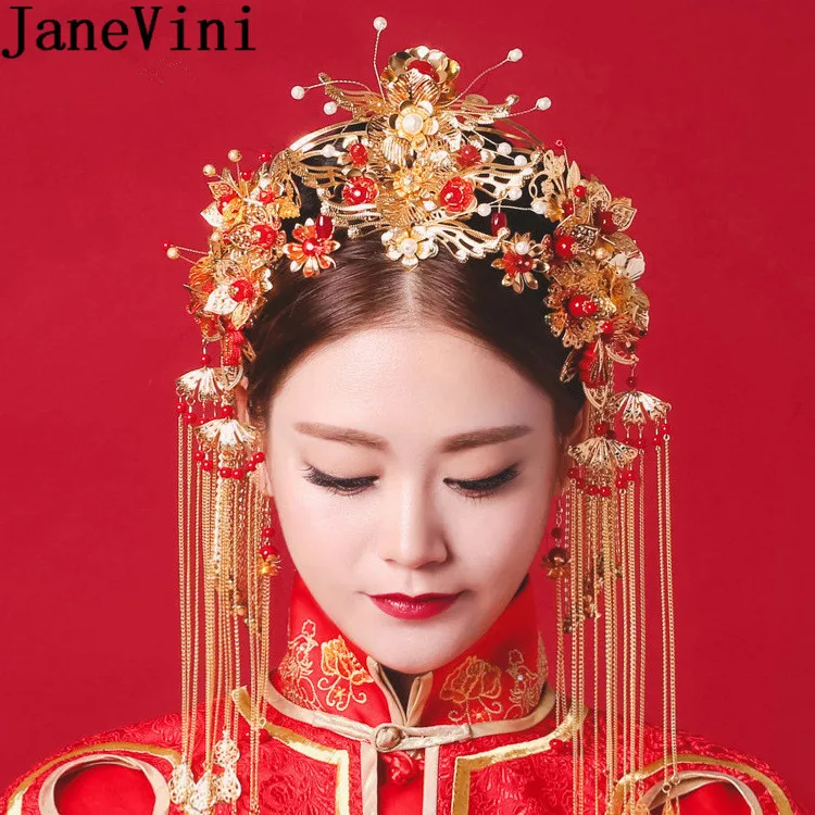 JaneVini Vintage Bridal Hair Accessories Set Chinese Wedding Pageant Jewelry Pearl Gold Headpiece Hair Combs Hairpin Headwear
JaneVini Vintage Bridal Hair Accessories Set Chinese Wedding Pageant Jewelry Pearl Gold Headpiece Hair Combs Hairpin Headwear