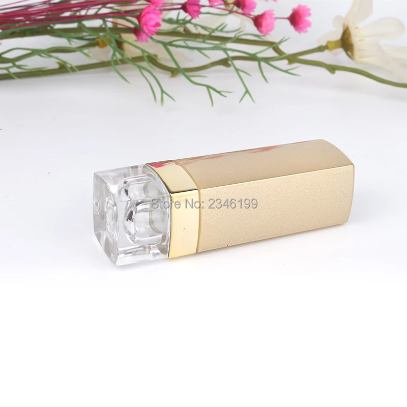 Lip Balm Tube 12.1 Gold Square Lipstick Tube Empty Cosmetic Container Transparent Base Lipbalm Packaging Gold Lipstick Tube (4)
