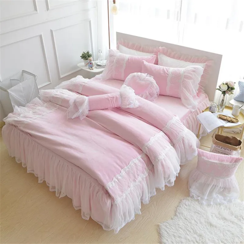 Pink Purple Blue Princess style Girls Bedding set Fleece Winter Duvet Cover Set with Lace Edge Twin Queen King size Bedskirt set
Pink Purple Blue Princess style Girls Bedding set Fleece Winter Duvet Cover Set with Lace Edge Twin Queen King size Bedskirt set