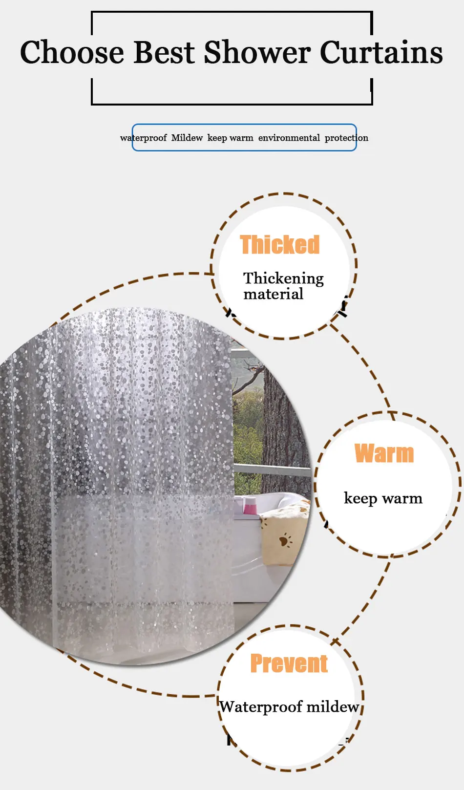 3D Waterproof PEVA Shower Curtain