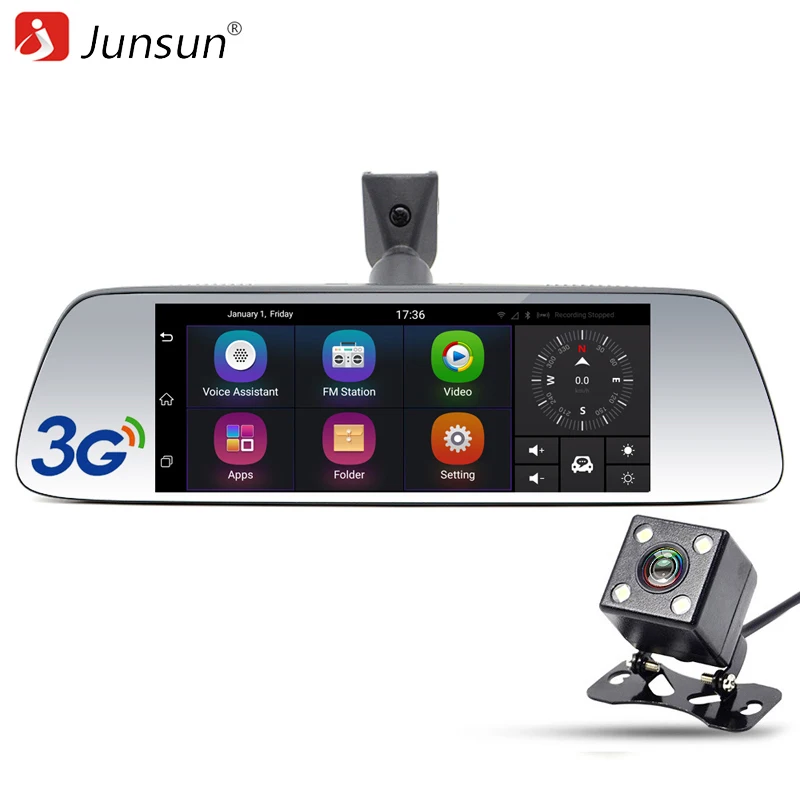 Image Junsun 7 inch Car GPS Navigator Android 5.0 with DVR mirror Bluetooth Built in 16GB sat nav Eeurope RU US Maps Free Updates