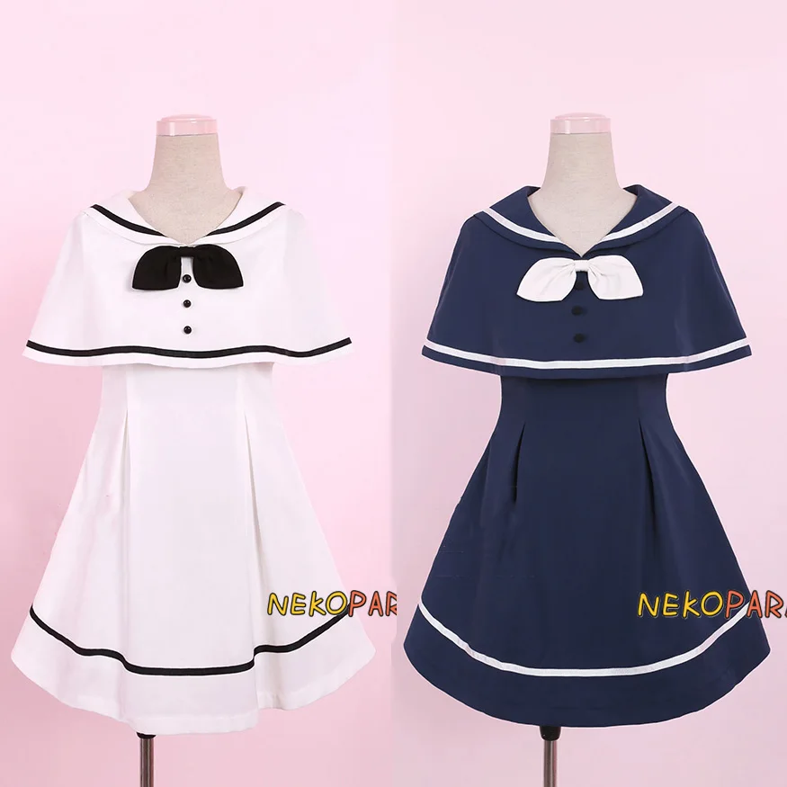Cute Girls Fake 2pcs Navy Sailor Style Cape Sleeve Dress Bow Pin Kawaii Preppy Style One Piece White & Navy Blue
Cute Girls Fake 2pcs Navy Sailor Style Cape Sleeve Dress Bow Pin Kawaii Preppy Style One Piece White & Navy Blue