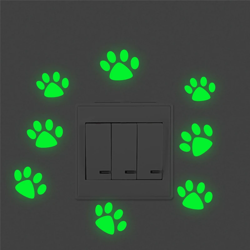 Description Picture 4 of itemcute cat dog footprint luminous switch stickers kids rooms home decor glow in the dark fluorescent wall decals vinyl mural art