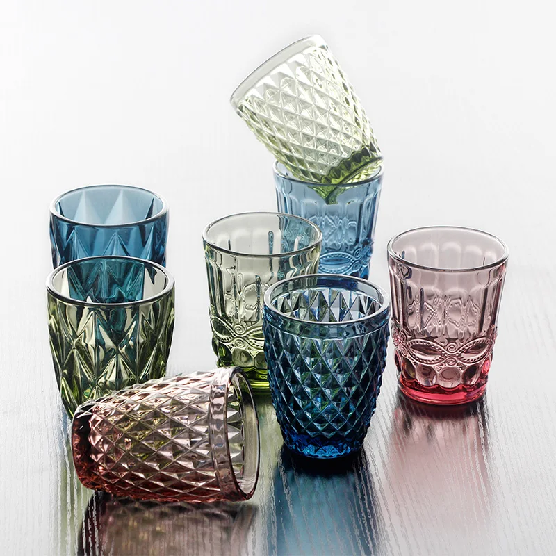 Image Retro Colorful Embossed Heat Resistant Glass Water Cup Creative Wine Glasses Whiskey Cup Glasses Straight Drink Cup