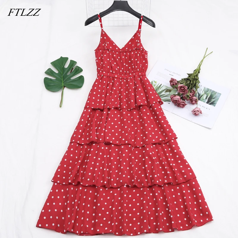 FTLZ New Summer Women's Spaghetti Strap Dot Dress V-neck Layer Ruffles Waist Chiffon Cake Dresses Female Elegant Dress
FTLZ New Summer Women's Spaghetti Strap Dot Dress V-neck Layer Ruffles Waist Chiffon Cake Dresses Female Elegant Dress