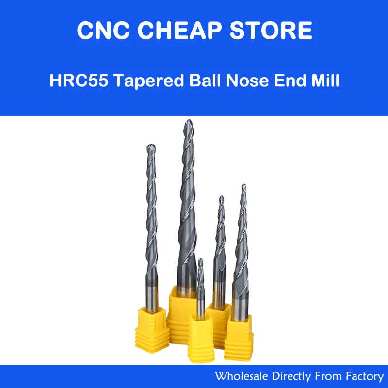 HRC55 Tungsten solid carbide D4-12mm NANO Coated Taper Ball Nose End Mill Tapered cone milling cutter CNC woodworking router bit
HRC55 Tungsten solid carbide D4-12mm NANO Coated Taper Ball Nose End Mill Tapered cone milling cutter CNC woodworking router bit
