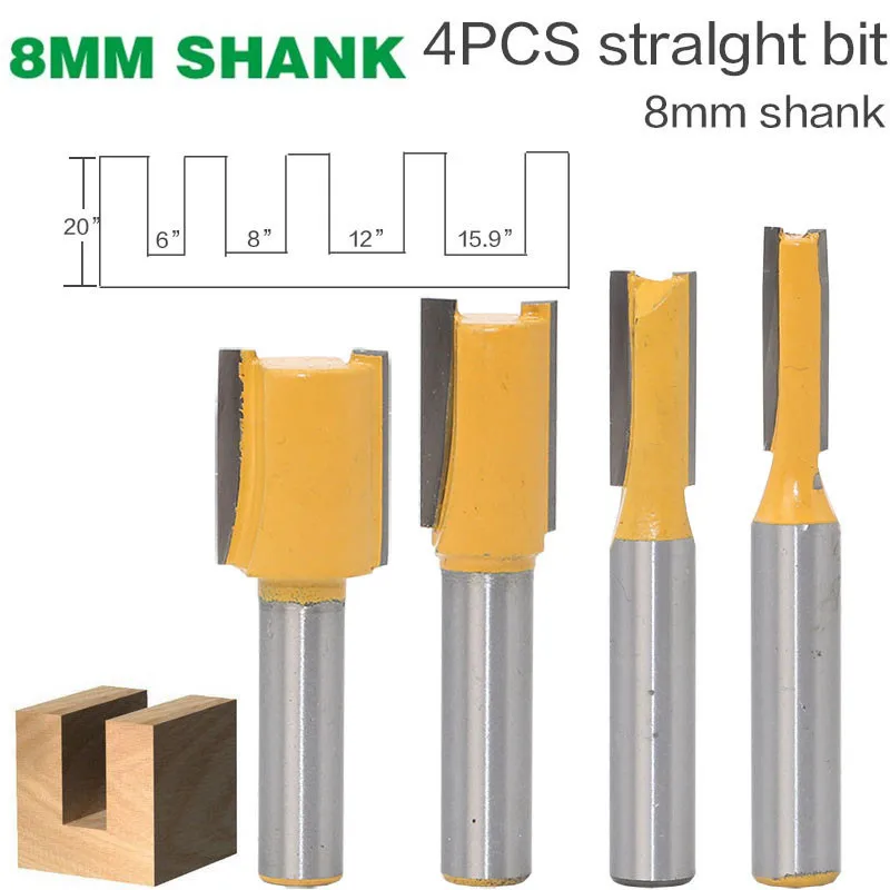 High Quality 4pcs/set 8mm Shank T-Slot Milling Cutters 3/8"W x20"H Straight/Dado Router Bit Retail&wholesale
High Quality 4pcs/set 8mm Shank T-Slot Milling Cutters 3/8"W x20"H Straight/Dado Router Bit Retail&wholesale