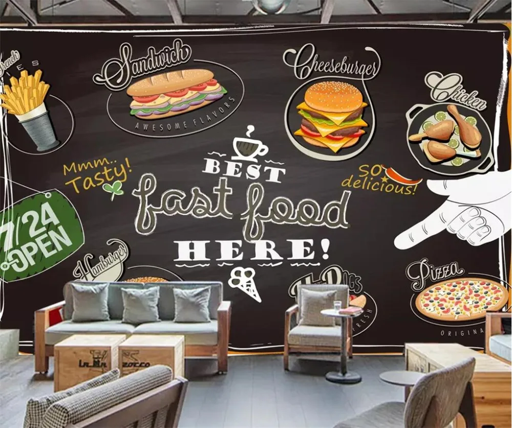 beibehang Custom handpainted pizza burger fried chicken gourmet wallpaper fast food restaurant tea shop personality 3d wallpaper
beibehang Custom handpainted pizza burger fried chicken gourmet wallpaper fast food restaurant tea shop personality 3d wallpaper