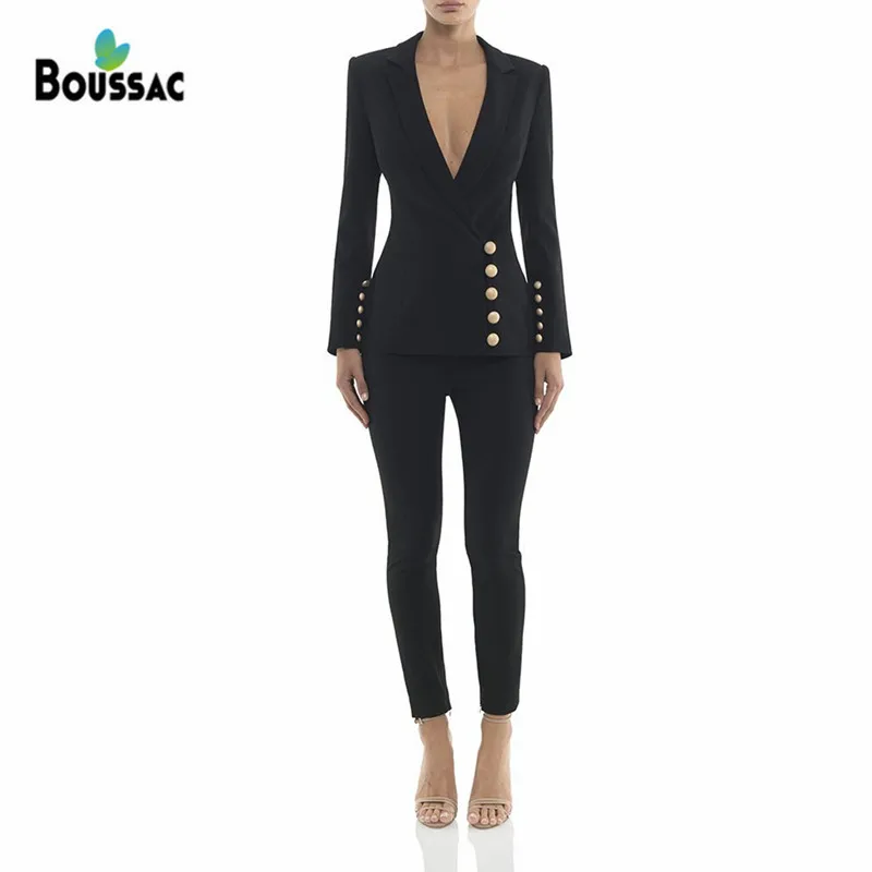 New Spring Women Stylish Luxury Blazer Suits Long-Sleeved Buckle Jacket & Trousers 2 pieces two-piece fashion coat and Pants
New Spring Women Stylish Luxury Blazer Suits Long-Sleeved Buckle Jacket & Trousers 2 pieces two-piece fashion coat and Pants