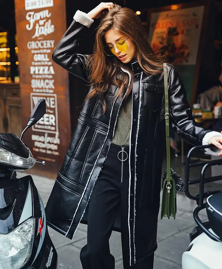 Winter fashion new women's PU leather jacket caot long sercive thicker warm outwear female single breasted casual overcoat L1182
Winter fashion new women's PU leather jacket caot long sercive thicker warm outwear female single breasted casual overcoat L1182