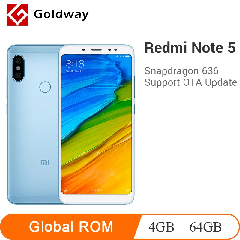Original Xiaomi Redmi Note 5 4GB 64GB Smartphone Snapdragon 636 Octa Core 5.99" 18:9 Full Screen 12MP+5MP AI Camera 4000mAh
Original Xiaomi Redmi Note 5 4GB 64GB Smartphone Snapdragon 636 Octa Core 5.99" 18:9 Full Screen 12MP+5MP AI Camera 4000mAh