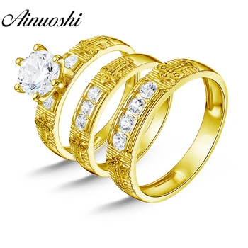 AINUOSHI Real Gold TRIO Rings Set 14K Solid Yellow Gold Couple Wedding Engagement Rings Cross Pattern Male Band Bridal Rings Set
AINUOSHI Real Gold TRIO Rings Set 14K Solid Yellow Gold Couple Wedding Engagement Rings Cross Pattern Male Band Bridal Rings Set