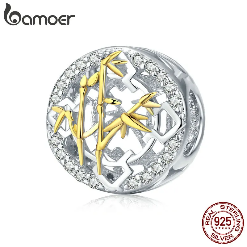 

BAMOER Chinese Collection 925 Sterling Silver Literati Banboo Clear Cubic Zircon Beads fit Original Bracelet Jewelry BSC044