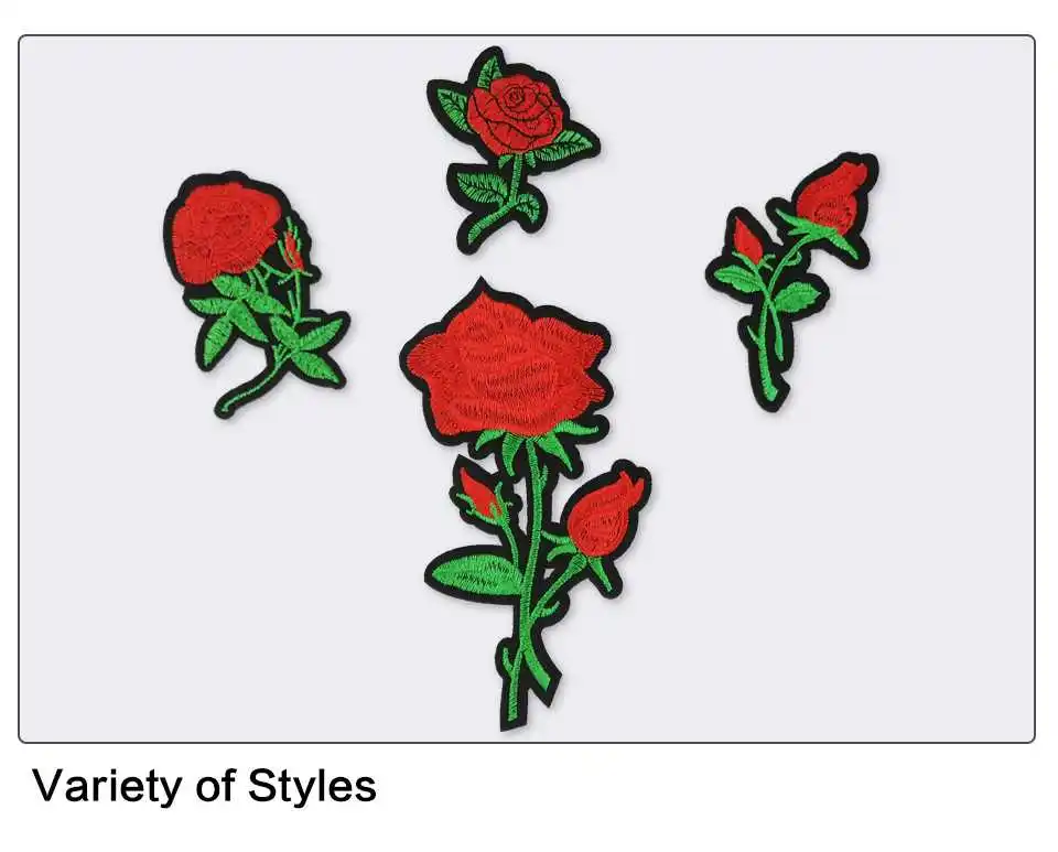 Embroidery Red Flower Iron On Patches For Clothes 3D Applique Flower Embroidery Patches For Clothing Fabric DIY Ironing Stickers (6)