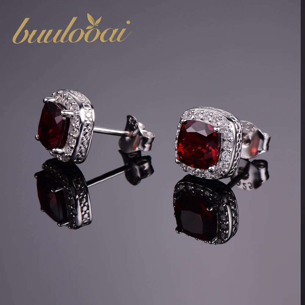 Buulooai гранат 2.4ct натуральный Серьги стерлингового серебра 925 Классические