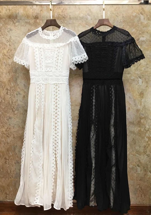 Summer 2019 New Women's Round Neck Perspective Lace Stitching Water Soluble Embroidery Short Sleeve Long Dress 619
Summer 2019 New Women's Round Neck Perspective Lace Stitching Water Soluble Embroidery Short Sleeve Long Dress 619