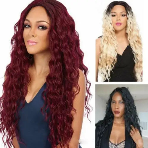 

HOT Womens Blonde Wig Ombre Long Brown Gold Curly Black Synthetic Hair Wigs Curly Wavy Women Fashion Gradient Wig