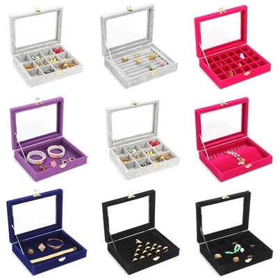 TONVIC 20X15cm Black/Pink/Gray/Purple Velvet Jewelry Display Box Ring Eearring Storage Compartments Tray With Glass Lid
TONVIC 20X15cm Black/Pink/Gray/Purple Velvet Jewelry Display Box Ring Eearring Storage Compartments Tray With Glass Lid