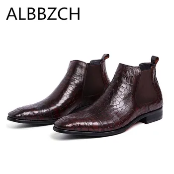 Fashion embossed leather men boots pointed toe slip on mens ankle boots wedding dress shoes high quality work boots size 38 44
Fashion embossed leather men boots pointed toe slip on mens ankle boots wedding dress shoes high quality work boots size 38 44