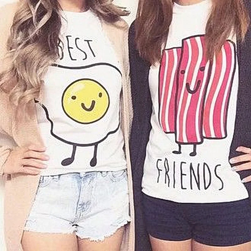 

Best Friends Letter Bacon Eggs Print T Shirt Women Short Sleeve O Neck Loose Tshirt 2019 Summer Women Tee Shirt Tops