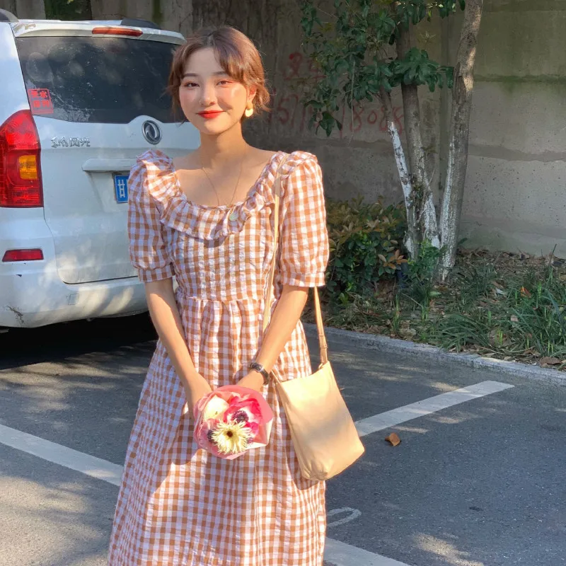 Korean Women Summer Long Plaid Dress Puff Sleeve Square Collar Slim Waist A-line Vestidos Plus Size Robe Femme Sukienki Jurken
Korean Women Summer Long Plaid Dress Puff Sleeve Square Collar Slim Waist A-line Vestidos Plus Size Robe Femme Sukienki Jurken