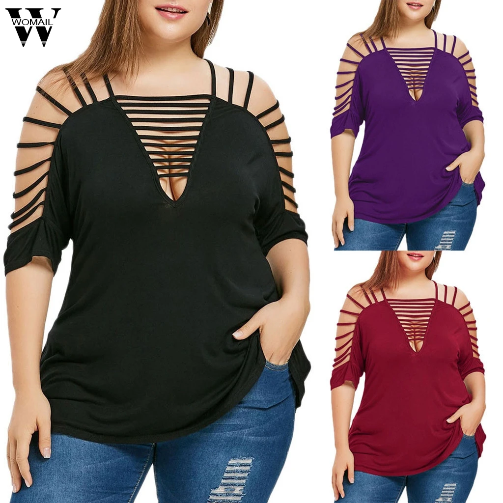 Womail Short sleeve t-shirt Women Fashion Womens Plus Size Hollow Out O-Neck Cut Out Strappy T-Shirt dropship Mar1
Womail Short sleeve t-shirt Women Fashion Womens Plus Size Hollow Out O-Neck Cut Out Strappy T-Shirt dropship Mar1