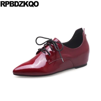 Genuine Leather Vintage Women Oxfords Shoes Pointed Toe Height Increasing Red Wine Patent Lace Up Flats Elevator Chinese Luxury
Genuine Leather Vintage Women Oxfords Shoes Pointed Toe Height Increasing Red Wine Patent Lace Up Flats Elevator Chinese Luxury