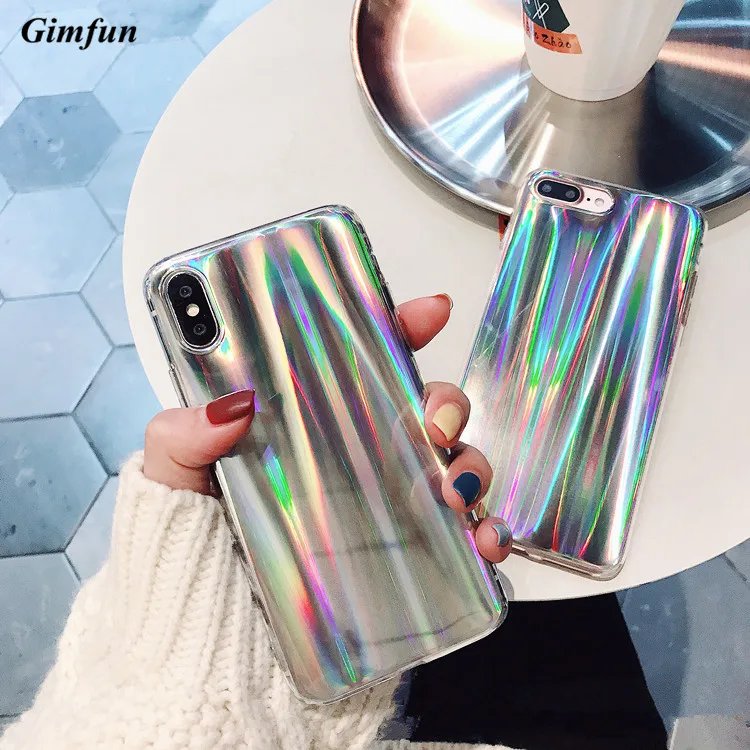 Лазерный чехол Gimfun для Iphone X 8 5 с забавными радужными блестящими чехлами мягкий