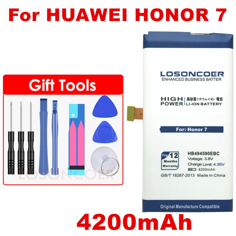 LOSONCOER 4200mAh HB494590EBC Rechargeable Li-ion Battery for Original Huawei Honor 7 Battery Glory PLK-TL01H ATH-AL00 PLK-AL10
LOSONCOER 4200mAh HB494590EBC Rechargeable Li-ion Battery for Original Huawei Honor 7 Battery Glory PLK-TL01H ATH-AL00 PLK-AL10
