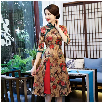 Vintage Women Improved Ao Dai Qipao Print Flower Mandarin Collar Short Cheongsam Vestidos Classic Handmade Button Dress Gown
Vintage Women Improved Ao Dai Qipao Print Flower Mandarin Collar Short Cheongsam Vestidos Classic Handmade Button Dress Gown
