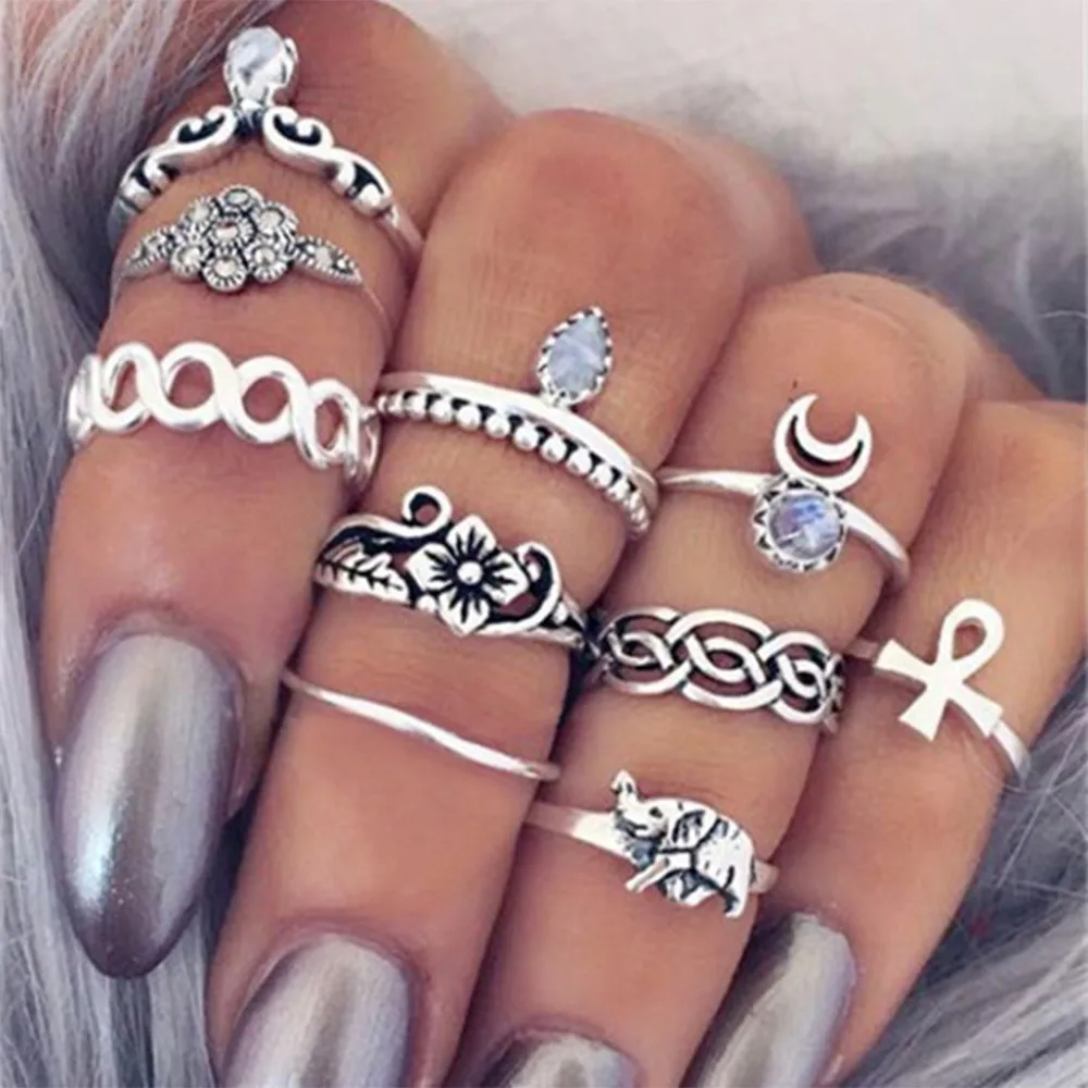 New Luxury 10Pcs/set Bohemian Retro Leaves Crystal Flower Hollow Lotus Gem Silver Ring Set Women Eedding Fings
New Luxury 10Pcs/set Bohemian Retro Leaves Crystal Flower Hollow Lotus Gem Silver Ring Set Women Eedding Fings