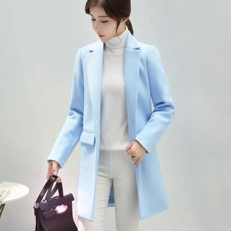 Длинное шерстяное пальто женская куртка осенняя Корейская розовая теплая из
