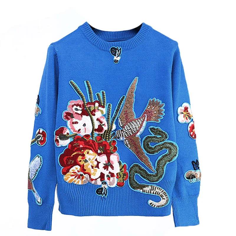 Luxury Blue Beading Bird Embroidery Vintage Ladies Knitted Jumper Clothing 2018 Winter Christmas Runway Women Pullovers Sweaters
Luxury Blue Beading Bird Embroidery Vintage Ladies Knitted Jumper Clothing 2018 Winter Christmas Runway Women Pullovers Sweaters