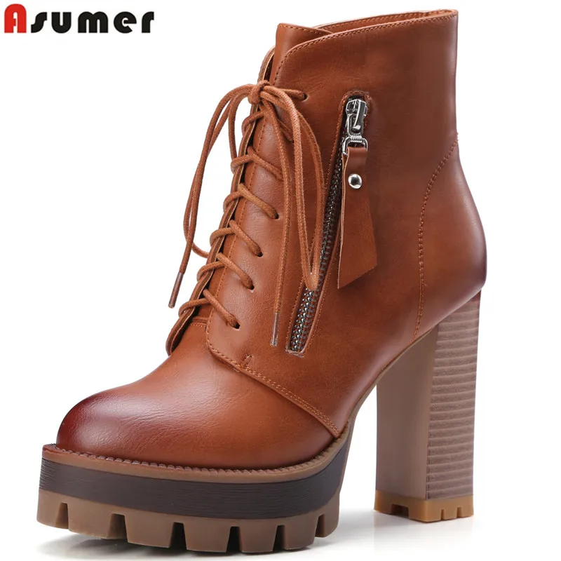 Asumer new fashion women boots lace up platform winter boots soft pu leather thick high heels ankle boots female shoes
Asumer new fashion women boots lace up platform winter boots soft pu leather thick high heels ankle boots female shoes