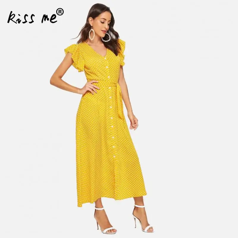 Dot Printed Elegant Women Beach Dress Maxi Dress Polka Dots Yellow Elegant Dress With Belt Button Down Summer Ruffles Sleeve
Dot Printed Elegant Women Beach Dress Maxi Dress Polka Dots Yellow Elegant Dress With Belt Button Down Summer Ruffles Sleeve