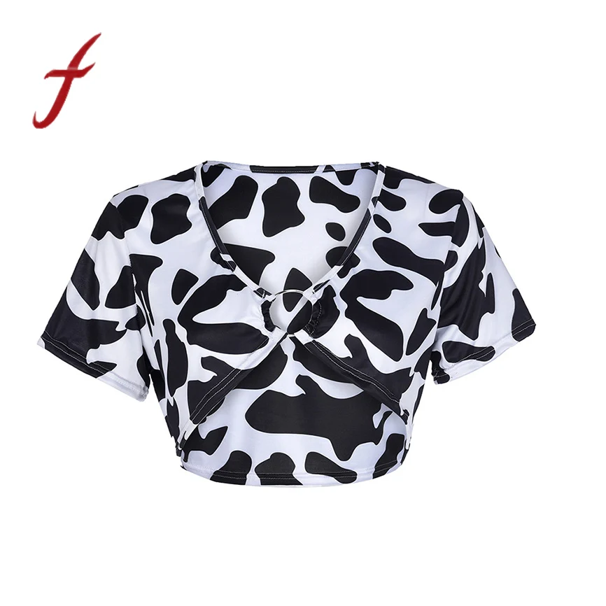 2019 FeiTong Cool Print Female T-shirt V-neck short-sleeved cow ring T-shirt knotted before sexy open back cross sling knit top
2019 FeiTong Cool Print Female T-shirt V-neck short-sleeved cow ring T-shirt knotted before sexy open back cross sling knit top