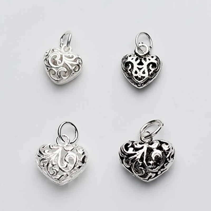 

925 Sterling Silver Hollow Craft Heart Charms Big Small Size Dangle Pendants Fit Bracelets Earrings Making DIY Jewelry Findings