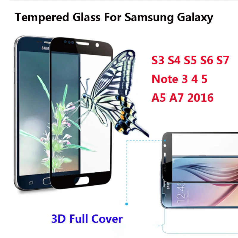 3D Full Cover Color Tempered Glass For font b Samsung b font S4 S5 S6 Note