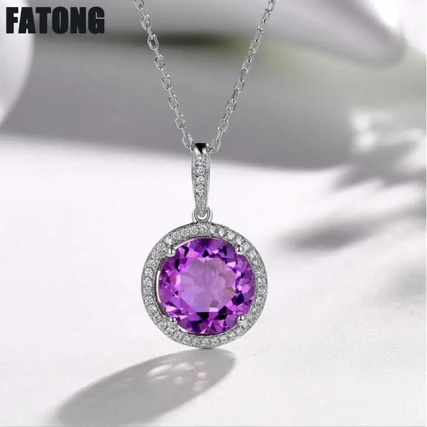925 sterling silver natural amethyst round necklace female European and American explosion models fashion jewelry. J0239
925 sterling silver natural amethyst round necklace female European and American explosion models fashion jewelry. J0239