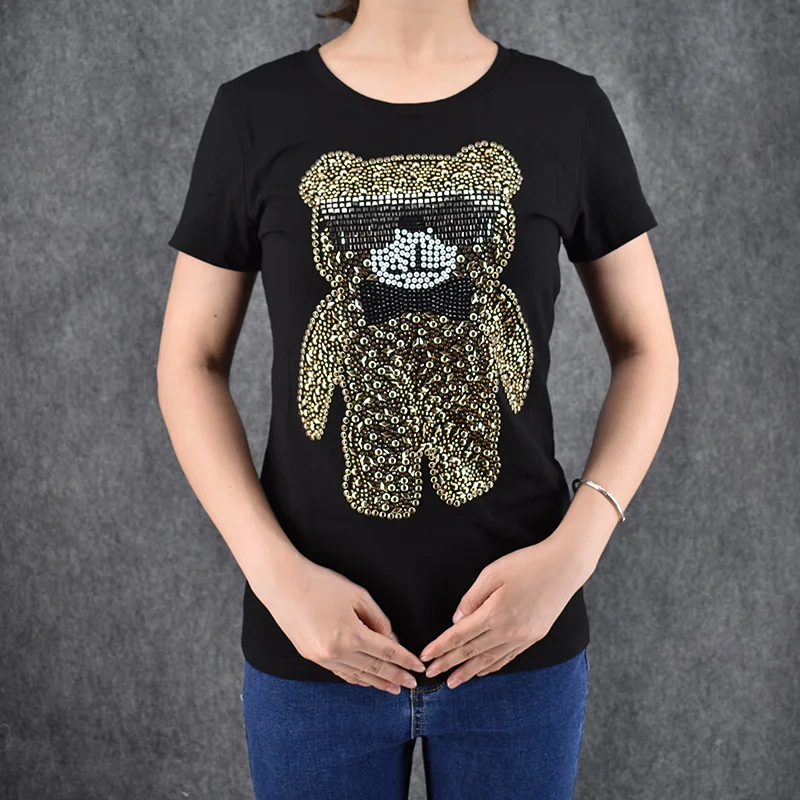 t shirt Summer Rhinestones Bear Print t shirt women Round Neck Short Sleeve Shirt Women's Clothing American Apparel Tees
t shirt Summer Rhinestones Bear Print t shirt women Round Neck Short Sleeve Shirt Women's Clothing American Apparel Tees