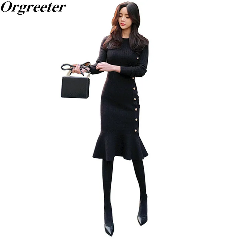 Sexy Bodycon Bottom Mermaid Dress Winter Black Long Sleeve Single-breasted Thicken Sweater Dress For Women Skinny Knit Dress
Sexy Bodycon Bottom Mermaid Dress Winter Black Long Sleeve Single-breasted Thicken Sweater Dress For Women Skinny Knit Dress