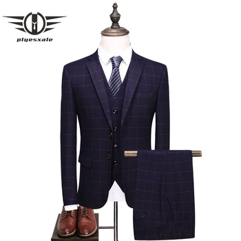 Plyesxale Slim Fit Wedding Suits For Men Navy Blue Purple Red Plaid Suit Men 2018 Latest Fashion Formal Jacket Pants Vest Q368
Plyesxale Slim Fit Wedding Suits For Men Navy Blue Purple Red Plaid Suit Men 2018 Latest Fashion Formal Jacket Pants Vest Q368