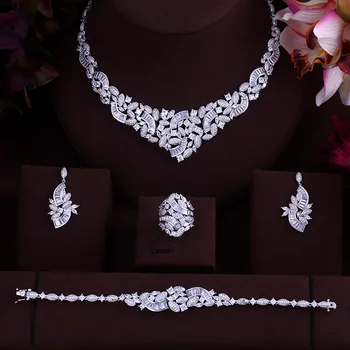 Luxury Women Jewels Elegant Shape Bridal CZ necklace earrings bracelet ring 4pcs Big Wedding Jewelry Sets For Bride
Luxury Women Jewels Elegant Shape Bridal CZ necklace earrings bracelet ring 4pcs Big Wedding Jewelry Sets For Bride