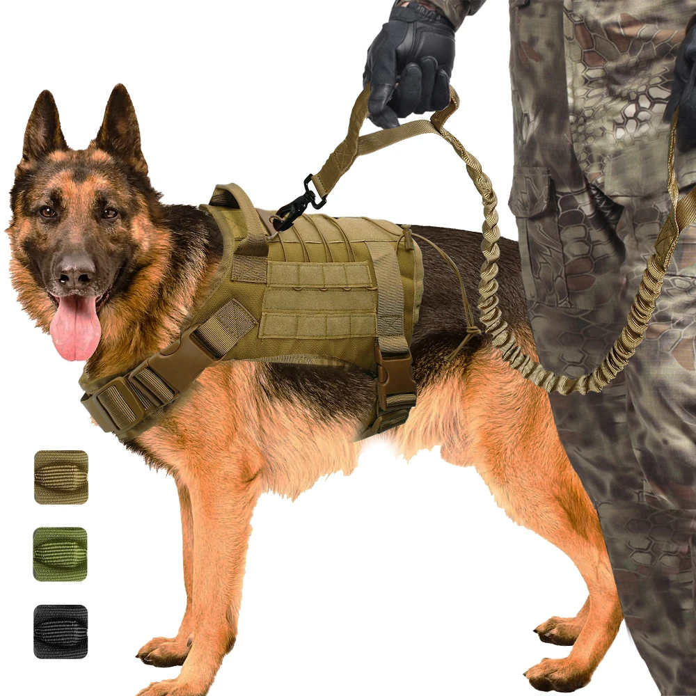 

Military Tactical Dog Harness K9 Working Dog Vest Nylon Bungee Leash Lead Training Running For Medium Large Dogs German Shepherd