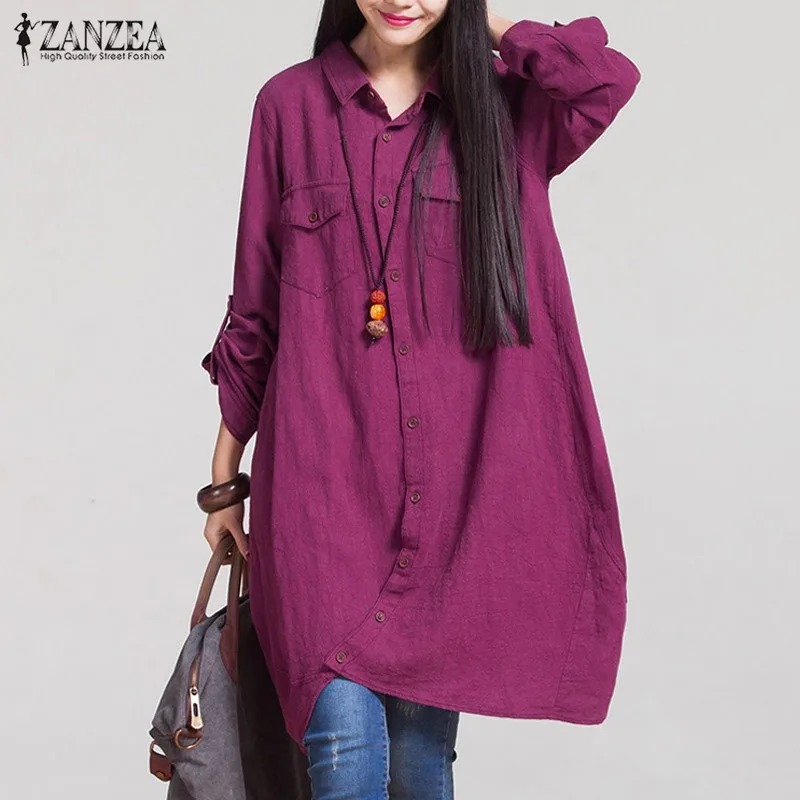 Oversized 2019 Autumn ZANZEA Women Retro Cotton Long Shirts Casual Loose Full Sleeve Irregular Blouses Tops Plus Size Blusas
Oversized 2019 Autumn ZANZEA Women Retro Cotton Long Shirts Casual Loose Full Sleeve Irregular Blouses Tops Plus Size Blusas