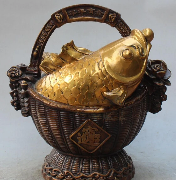 15" Chinese Bronze Gilt Wealth Yuanbao Money Fengshui Fish Ruyi Basket Statuer R0711 B0403
15" Chinese Bronze Gilt Wealth Yuanbao Money Fengshui Fish Ruyi Basket Statuer R0711 B0403