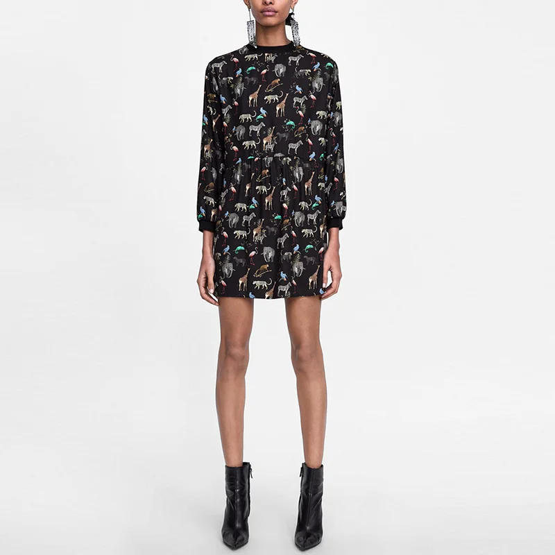 Fashion Slim Waist Animal Print Dress O neck Black Pleated Long Sleeve Party Mini Dress Women Casual Above Knee Dress XZ1858
Fashion Slim Waist Animal Print Dress O neck Black Pleated Long Sleeve Party Mini Dress Women Casual Above Knee Dress XZ1858