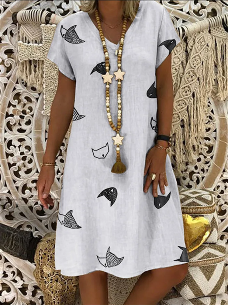 Women's Fashion Summer V-neck Short Sleeves Dress Loose T-shirt Dresses Fold Swing Flare Beach Dress
Women's Fashion Summer V-neck Short Sleeves Dress Loose T-shirt Dresses Fold Swing Flare Beach Dress