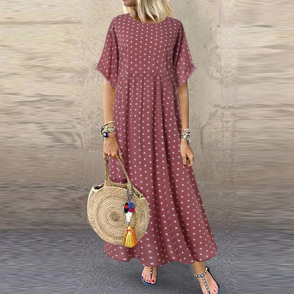 Fashsiualy 2019 New Plus Size Fashion Women O-Neck Short Sleeve Dot Peinted Casual Dress Bohemian Vestidos Drop Shipping
Fashsiualy 2019 New Plus Size Fashion Women O-Neck Short Sleeve Dot Peinted Casual Dress Bohemian Vestidos Drop Shipping